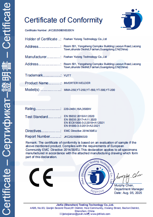 YUTT Welding Machine CE Certification